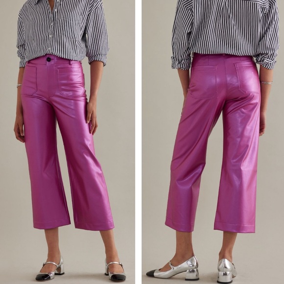 NWT Anthropologie Colette Faux-Leather Crop Wide-Leg Pants...